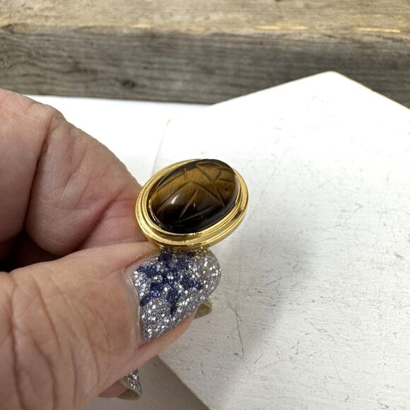 Vintage Goldtone Tigers Eye Scarab Tie Tack Pin - Picture 5 of 5